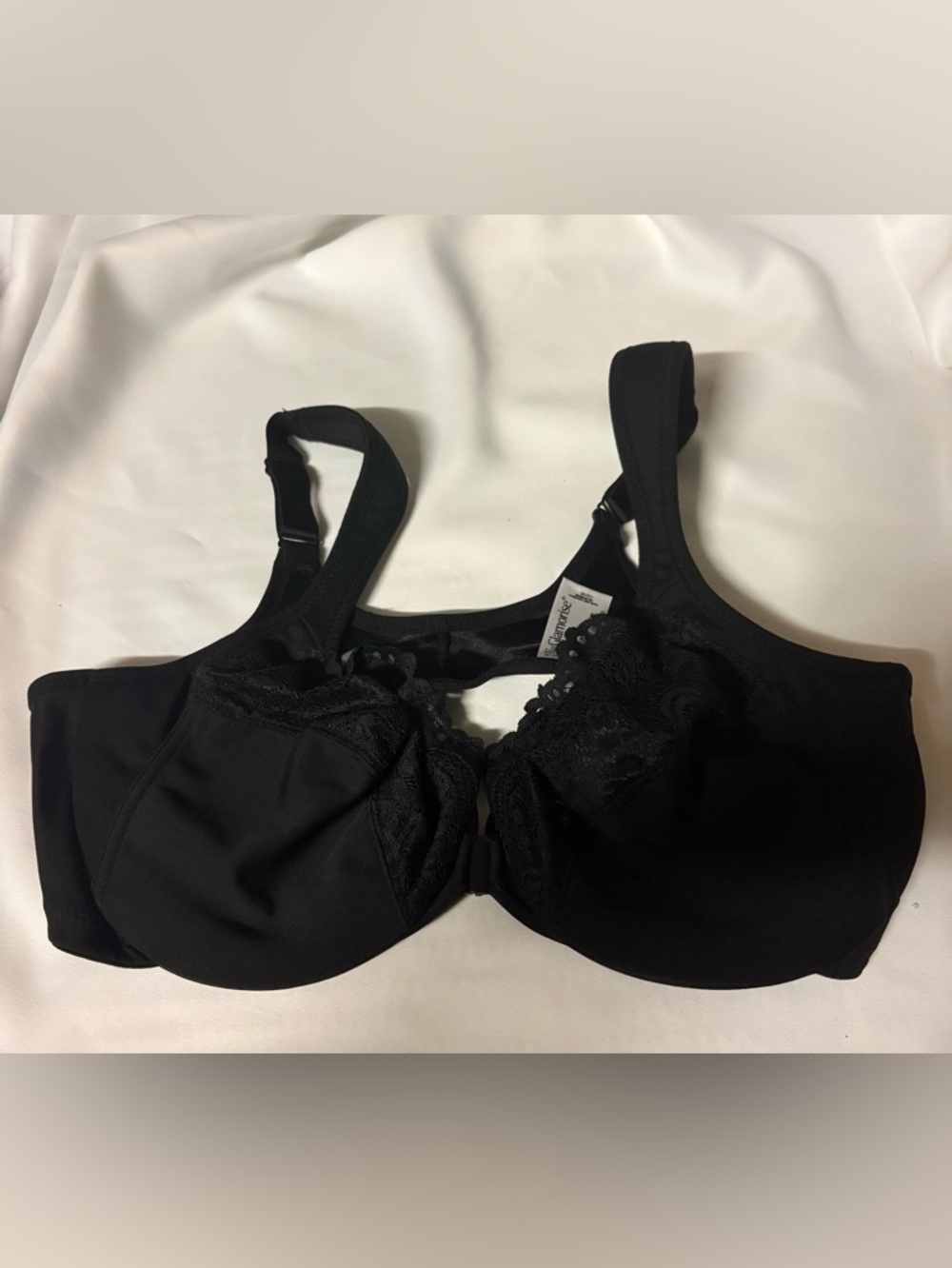 Glamorise Black Lace Front-Close Full Coverage Bra